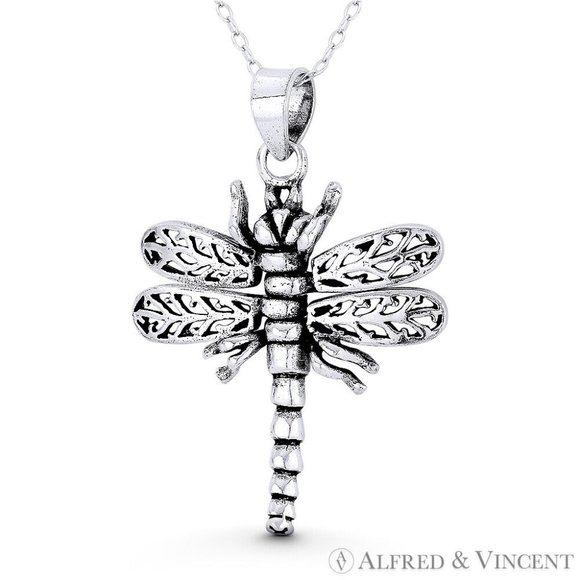 Dragonfly Insect Charm Pendant Animism Jewelry in Oxidized .925 Sterling Silver - Picture 1 of 1